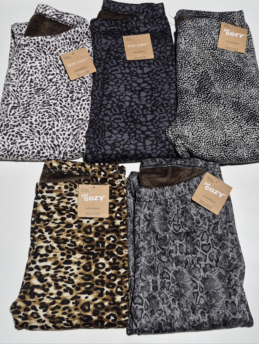 Just Cozy Women's Fleece Lined Leggings Animal Prints 5 Pack M/L